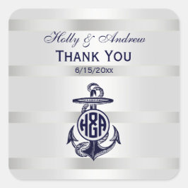 ブルーいかりシルバーホワイト海軍サークルモノグラム33 スクエアシール