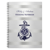 ブルーいかりシルバーホワイト海軍サークルモノグラム33 ノートブック (正面)