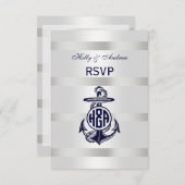 ブルーいかりシルバーホワイト海軍サークルモノグラム33 出欠カード (正面/裏面)