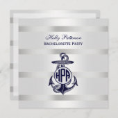 ブルーいかりシルバーホワイト海軍サークルモノグラム33 招待状 (正面/裏面)