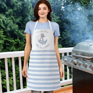 ブルーいかりストライプズレイクビーチハウス名 エプロン