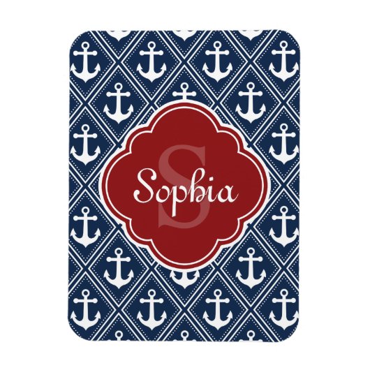 ブルーいかりパターンレッドモノグラム マグネット (縦)