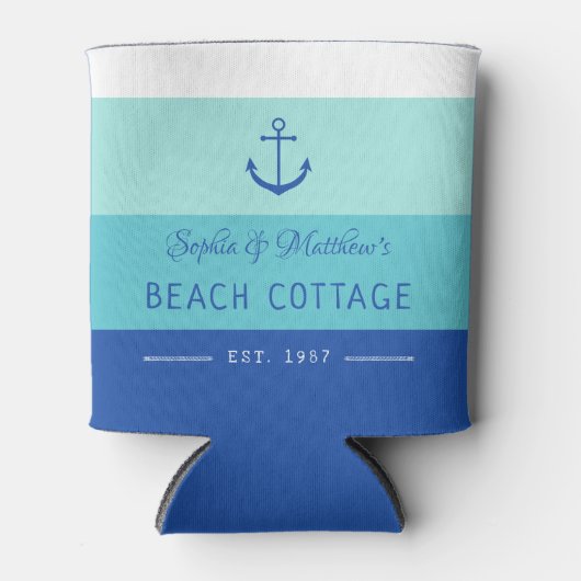 ブルーいかりビーチホームストライプの 缶クーラー (正面)