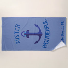 ブルーいかりモノグラム ビーチタオル