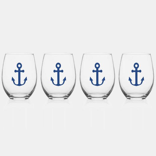 ブルーいかり航海のデザイン ステムなしワイングラス (正面)