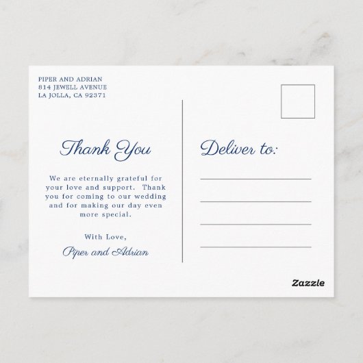 ブルーいかり航海のモノグ結婚ラムありがとう ポストカード (裏面)