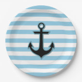 ブルーいかり，ボートいかり，船舶いかり,ストライプ ペーパープレート (正面)