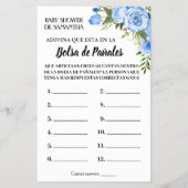 ブルーおむつバッグシャワーゲームカードに何が チラシ (裏面)