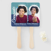 ブルーおめでとうグラード2写真アーチスクリプトはっきりしたレトロ ハンドファン (正面&裏面)