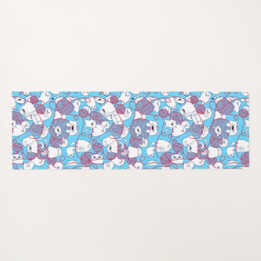 ブルーおもしろいかわいい編み物キッテンボール ヨガマット (裏面(横))