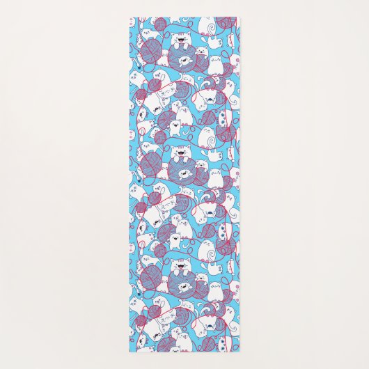 ブルーおもしろいかわいい編み物キッテンボール ヨガマット (裏面)