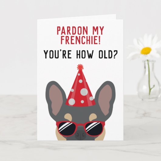 ブルーおもしろいとタンフランスのブルドッグ誕生日カード カード (小さな植物)