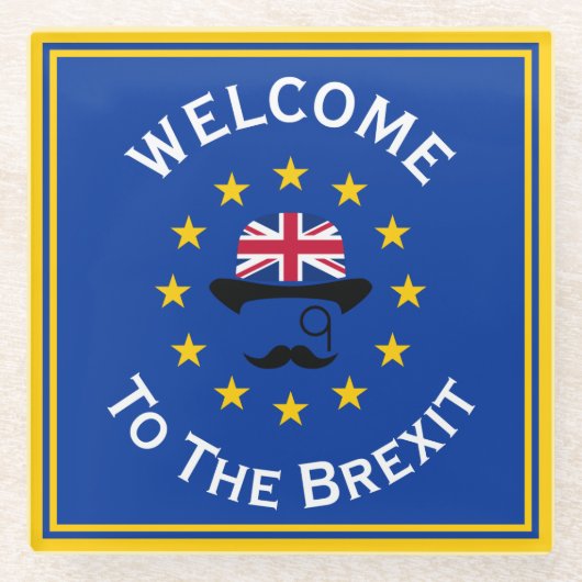 ブルーおもしろいイエローヨーロッパユニオンジャックパン ガラスコースター (正面)