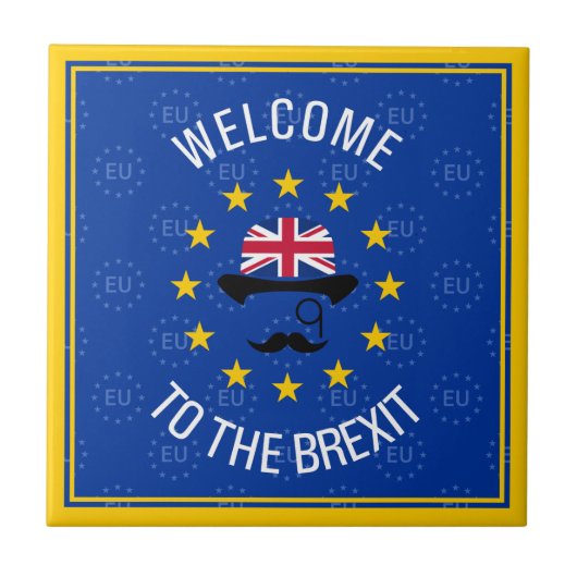 ブルーおもしろいイエローヨーロッパユニオンブレキシットアート タイル (正面)