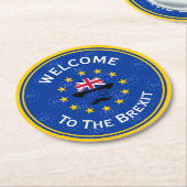 ブルーおもしろいイエローヨーロッパユニオンブレキシットアート ラウンドペーパーコースター (アングル)