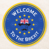 ブルーおもしろいイエローヨーロッパユニオンブレキシットアート ラウンドペーパーコースター (正面)