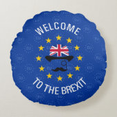 ブルーおもしろいイエローヨーロッパユニオンブレキシットプン ラウンドクッション (正面)