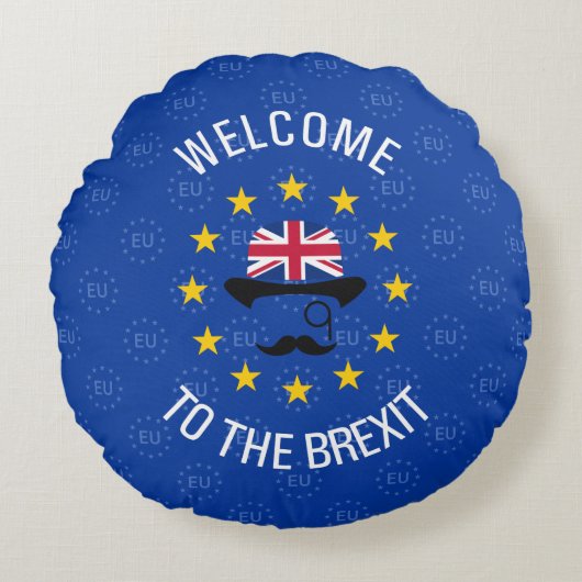 ブルーおもしろいイエローヨーロッパユニオンブレキシットプン ラウンドクッション (正面)