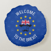ブルーおもしろいイエローヨーロッパユニオンブレキシットプン ラウンドクッション (裏面)