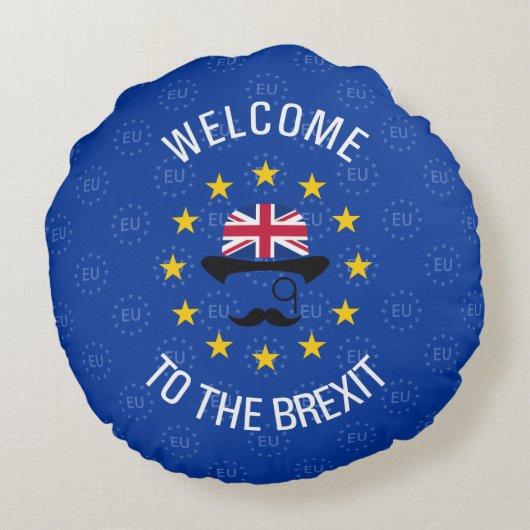 ブルーおもしろいイエローヨーロッパユニオンブレキシットプン ラウンドクッション (裏面)