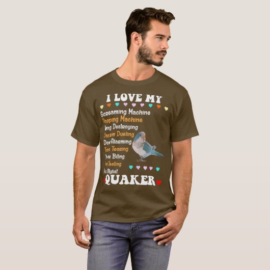 ブルーおもしろいクエーカーシャツI愛クエーカーパロット Tシャツ (正面フル)