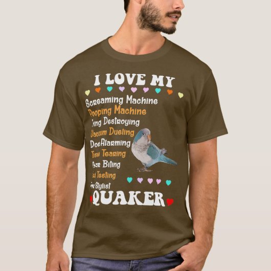 ブルーおもしろいクエーカーシャツI愛クエーカーパロット Tシャツ (正面)