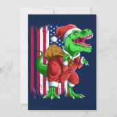 ブルーおもしろいクリスマスSantaExティラノサウルスクリスマス シーズンカード (正面)