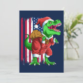 ブルーおもしろいクリスマスSantaExティラノサウルスクリスマス シーズンカード (スタンド正面)