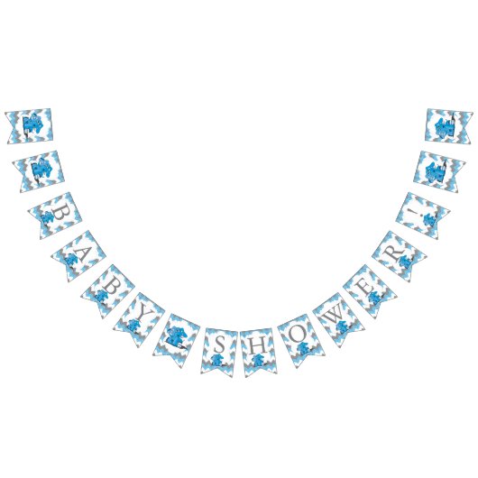 ブルーおもしろいシェブロン間抜けかわいいベビーゾウ バンティングフラッグ (全)