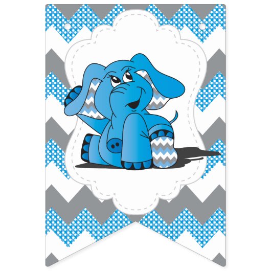 ブルーおもしろいシェブロン間抜けかわいいベビーゾウ バンティングフラッグ (第2の旗)
