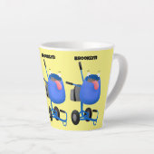 ブルーおもしろいセメントミキサー漫画イラストレーション カフェラテマグ (右アングル)