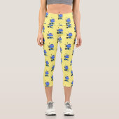 ブルーおもしろいセメントミキサー漫画イラストレーション カプリレギンス (正面)