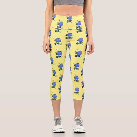 ブルーおもしろいセメントミキサー漫画イラストレーション カプリレギンス (正面)