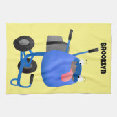 ブルーおもしろいセメントミキサー漫画イラストレーション キッチンタオル (横)