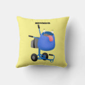 ブルーおもしろいセメントミキサー漫画イラストレーション クッション (裏面)