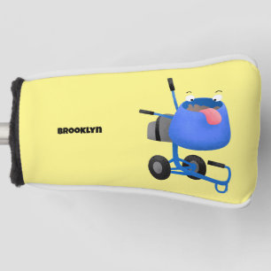 ブルーおもしろいセメントミキサー漫画イラストレーション ゴルフヘッドカバー