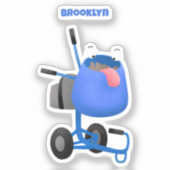 ブルーおもしろいセメントミキサー漫画イラストレーション シール (正面)