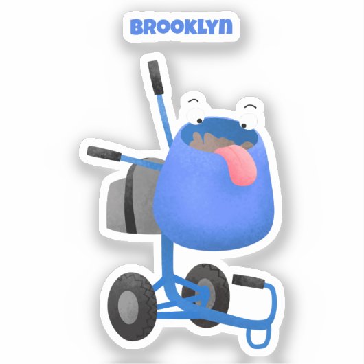 ブルーおもしろいセメントミキサー漫画イラストレーション シール (正面)