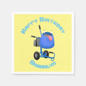 ブルーおもしろいセメントミキサー漫画イラストレーション スタンダードカクテルナプキン (正面)