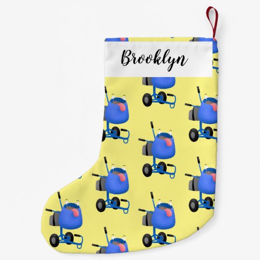 ブルーおもしろいセメントミキサー漫画イラストレーション スモールクリスマスストッキング (裏面)