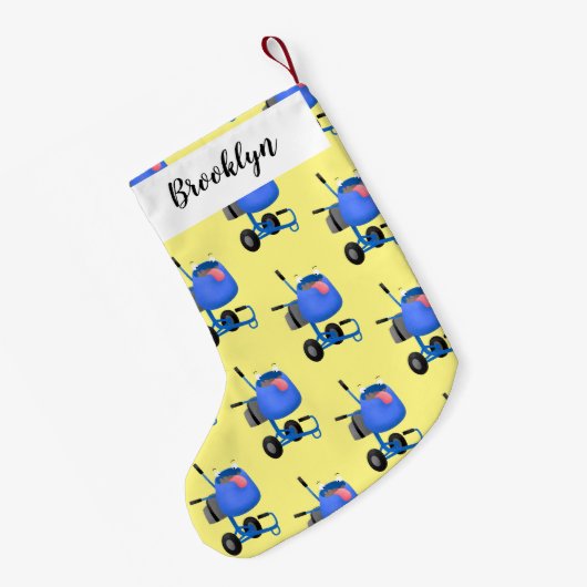 ブルーおもしろいセメントミキサー漫画イラストレーション スモールクリスマスストッキング (裏面 (吊り時))