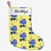 ブルーおもしろいセメントミキサー漫画イラストレーション スモールクリスマスストッキング (正面)