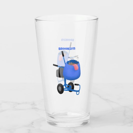 ブルーおもしろいセメントミキサー漫画イラストレーション タンブラーグラス (裏面)