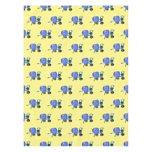 ブルーおもしろいセメントミキサー漫画イラストレーション テーブルクロス (正面)