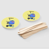 ブルーおもしろいセメントミキサー漫画イラストレーション ハンドファン (組立なし)