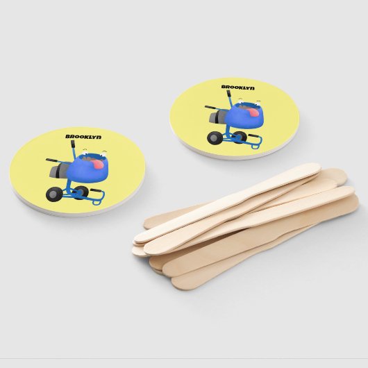 ブルーおもしろいセメントミキサー漫画イラストレーション ハンドファン (組立なし)