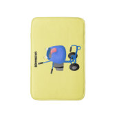 ブルーおもしろいセメントミキサー漫画イラストレーション バスマット (正面縦)