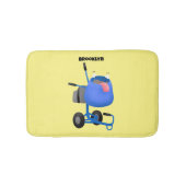 ブルーおもしろいセメントミキサー漫画イラストレーション バスマット (正面)