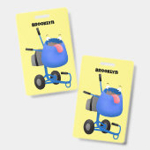 ブルーおもしろいセメントミキサー漫画イラストレーション バッジ (正面＆裏面)