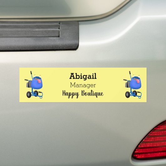 ブルーおもしろいセメントミキサー漫画イラストレーション バンパーステッカー (車上)